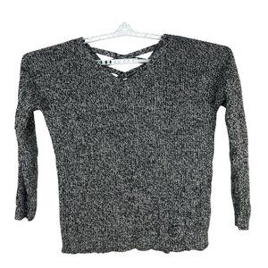 ANA A New Approach Womens Size L Black White Knit Sweater Crisscross V Neck